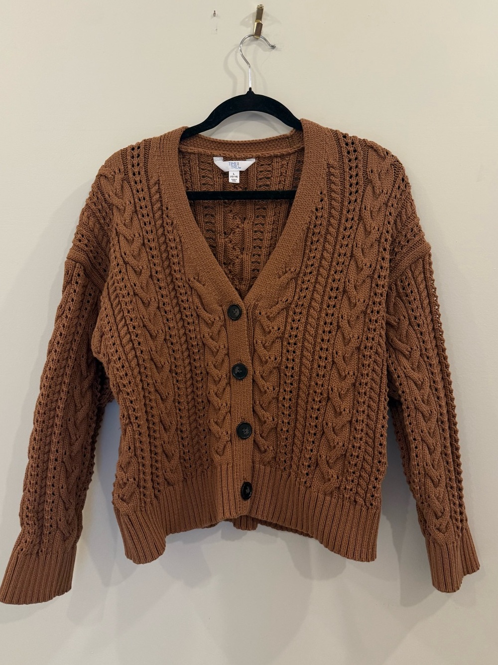 Time and Tru Cable Knit Button-Front Cardigan - Brown
